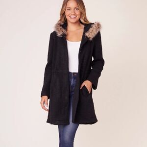 BB Dakota Brushed Ribbed Coat with Fur Trim Hood